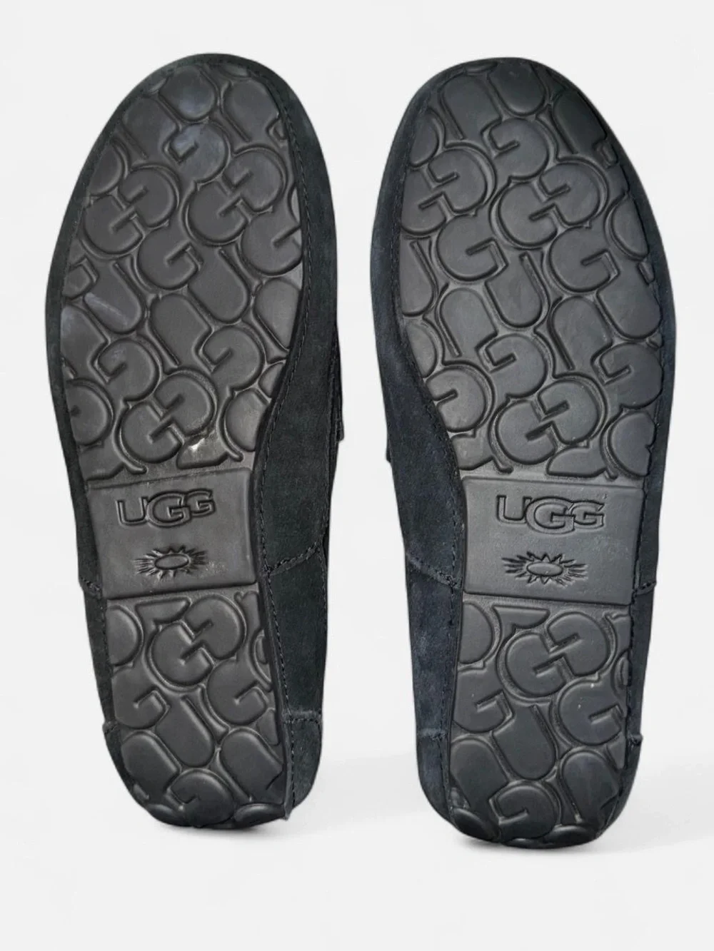 UGG Men’s Black Suede Slip-On Loafers with Shearling Lining